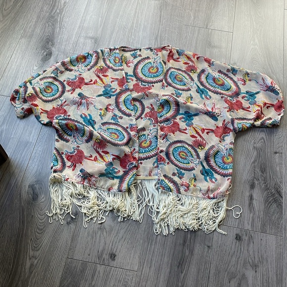 3/$35 Boho colourful cover up with looped fringes and short sleeves . - Picture 5 of 5